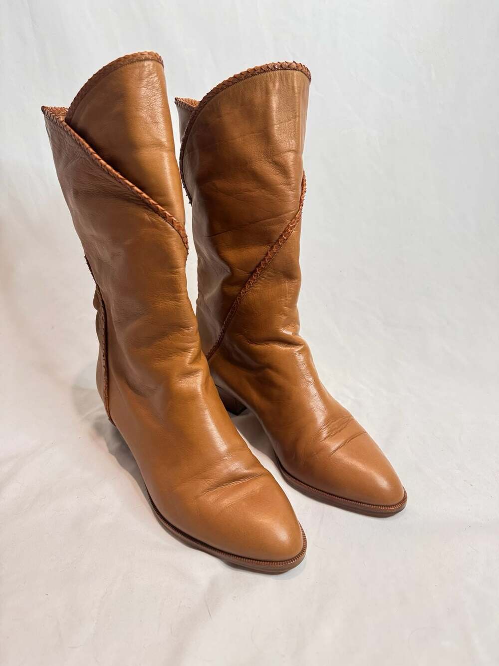 Casadei Vintage Tan Leather Mid-Calf‎ Boots Size 9